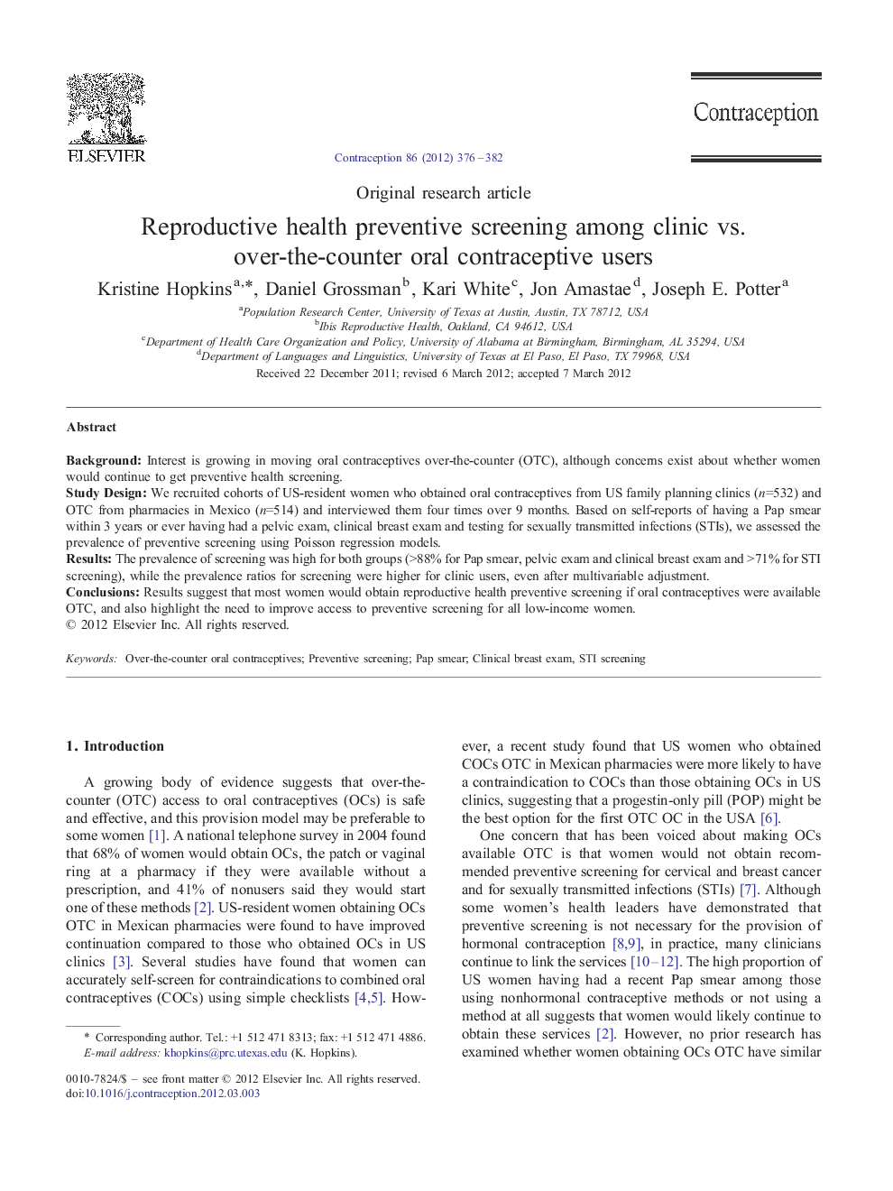 Reproductive health preventive screening among clinic vs. over-the-counter oral contraceptive users