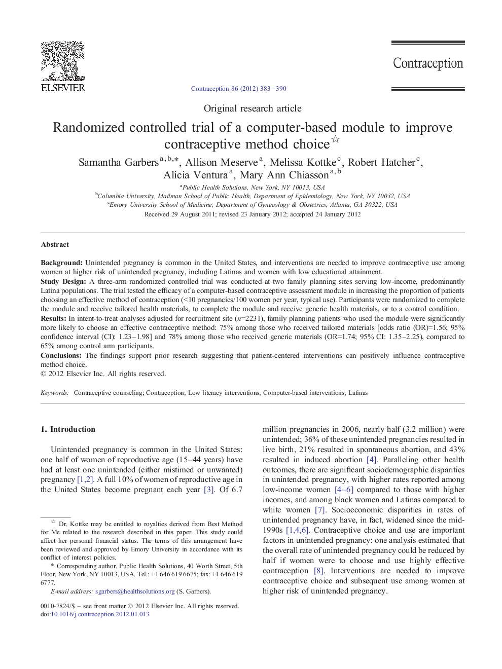 Randomized controlled trial of a computer-based module to improve contraceptive method choice 