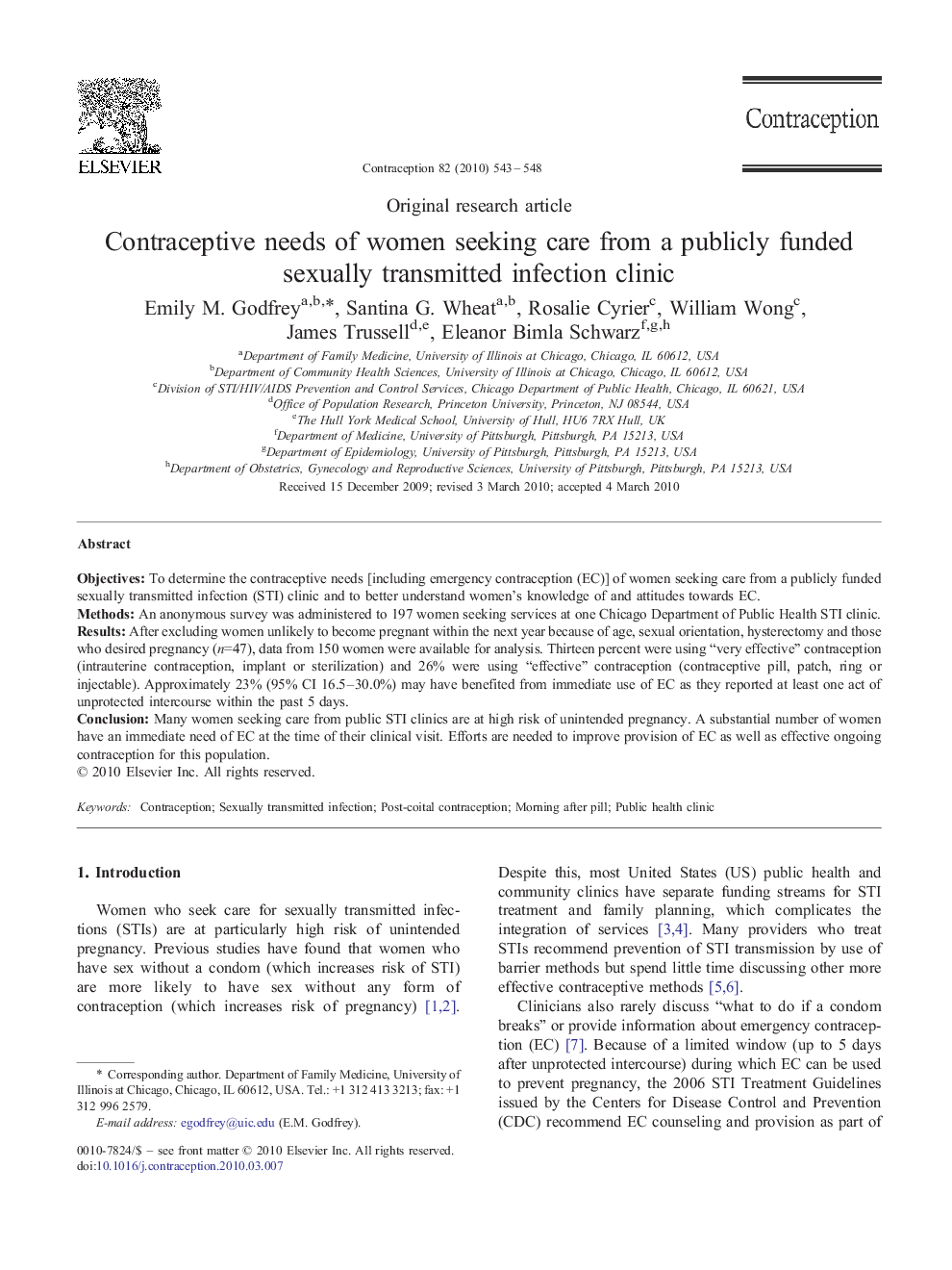 Contraceptive needs of women seeking care from a publicly funded sexually transmitted infection clinic