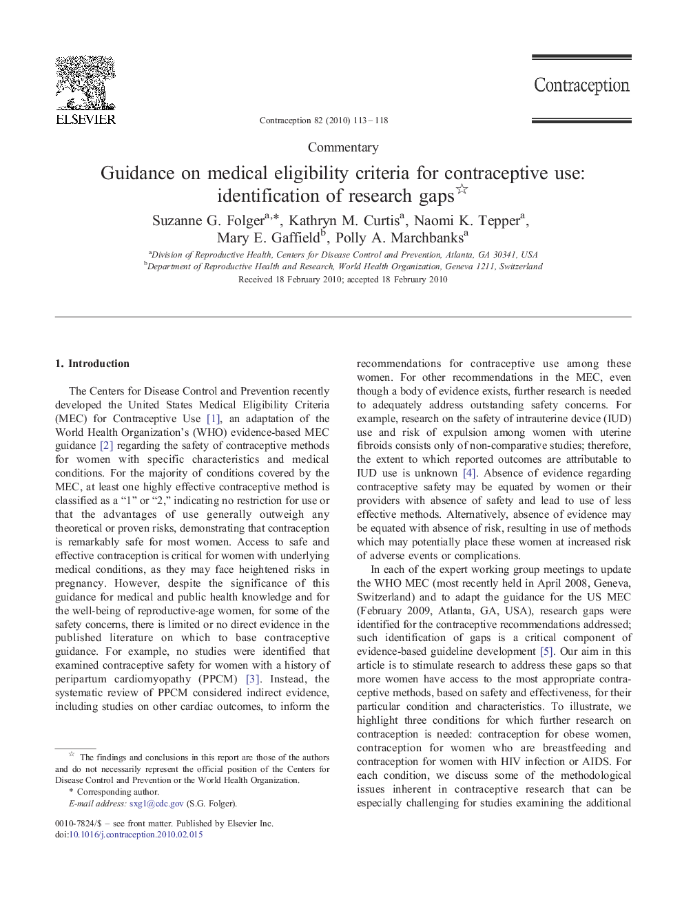 Guidance on medical eligibility criteria for contraceptive use: identification of research gaps