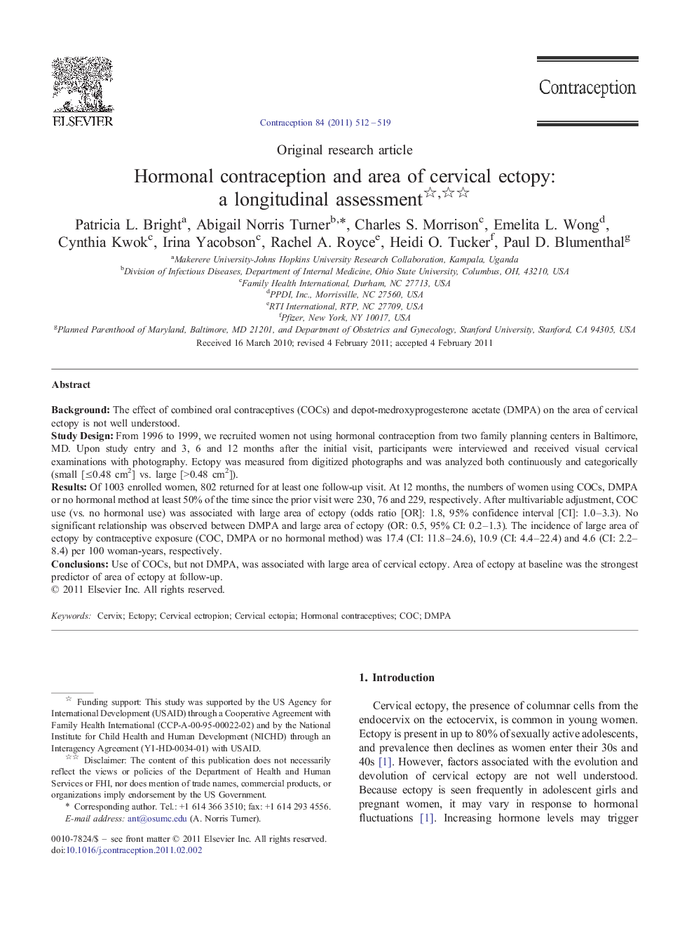 Hormonal contraception and area of cervical ectopy: a longitudinal assessment 