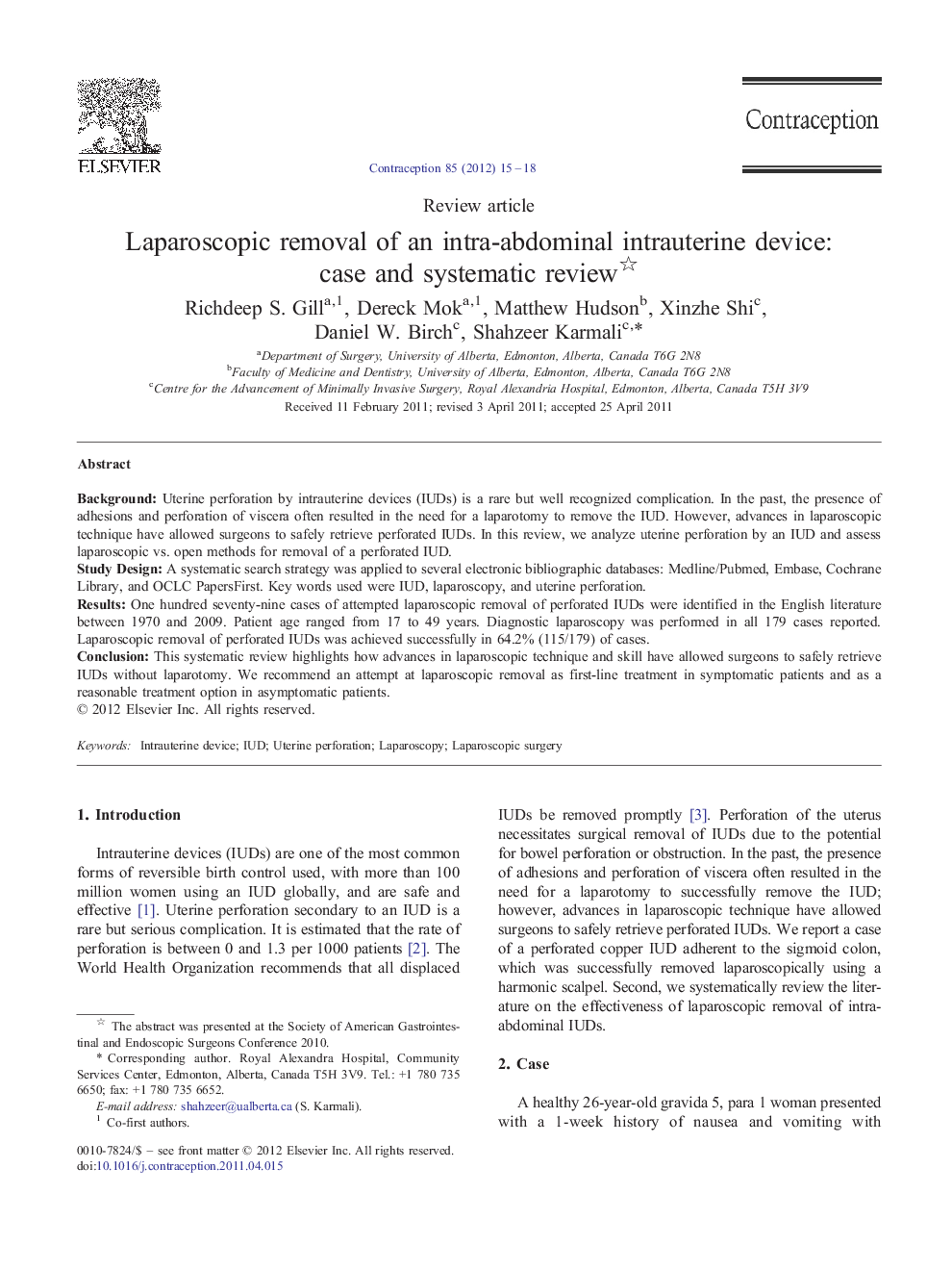 Laparoscopic removal of an intra-abdominal intrauterine device: case and systematic review 