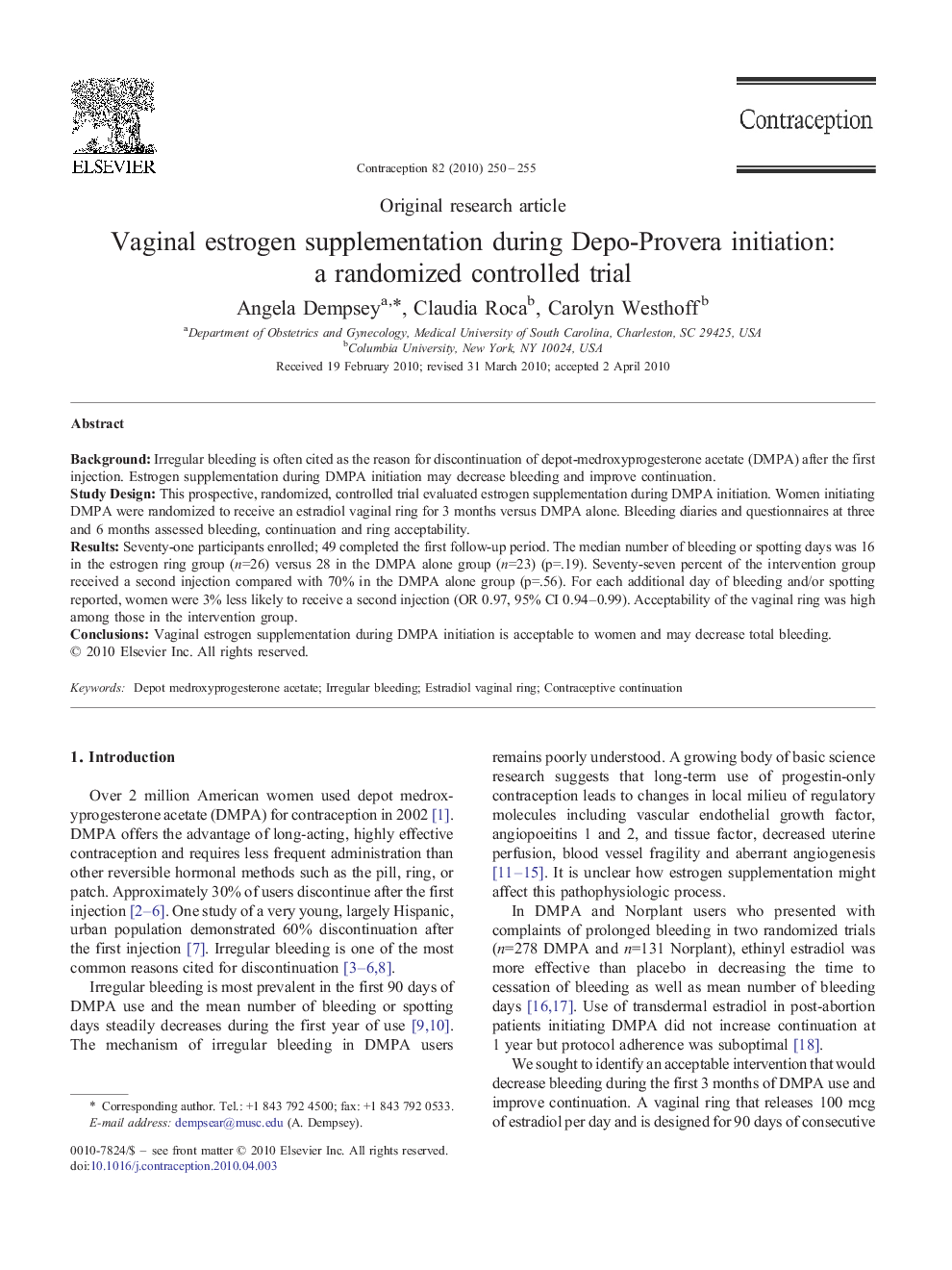 Vaginal estrogen supplementation during Depo-Provera initiation: a randomized controlled trial