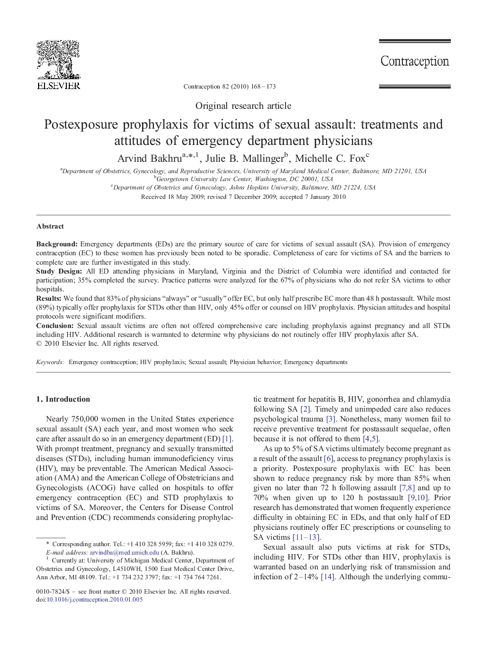 Postexposure prophylaxis for victims of sexual assault: treatments and attitudes of emergency department physicians