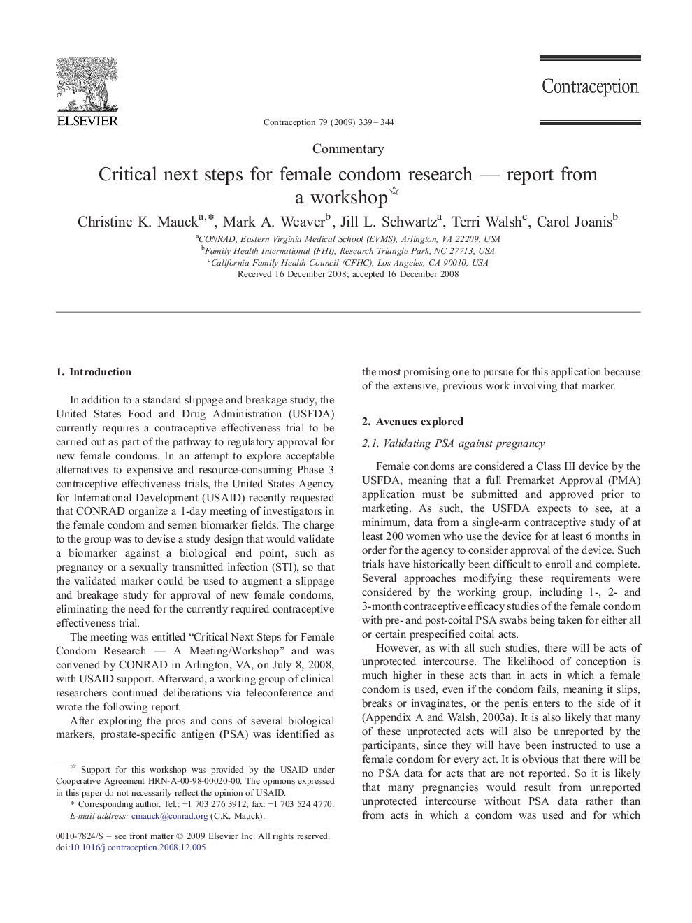 Critical next steps for female condom research - report from a workshop