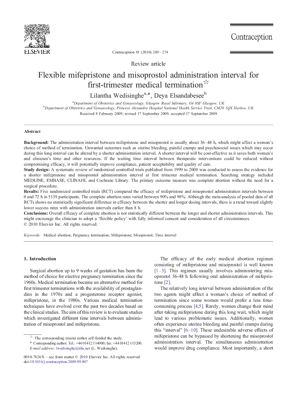 Flexible mifepristone and misoprostol administration interval for first-trimester medical termination 