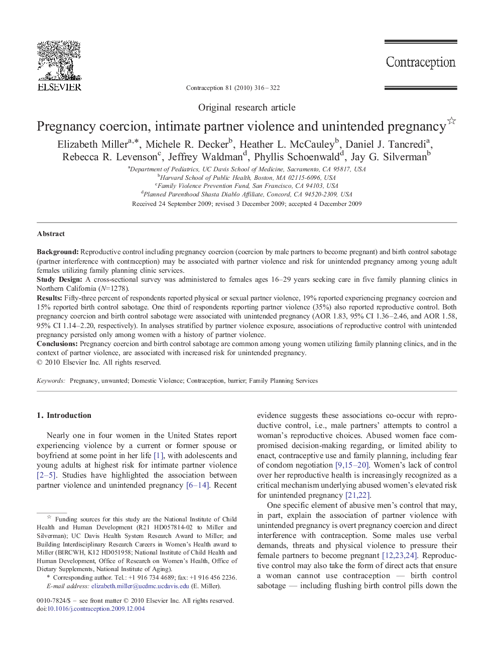Pregnancy coercion, intimate partner violence and unintended pregnancy 