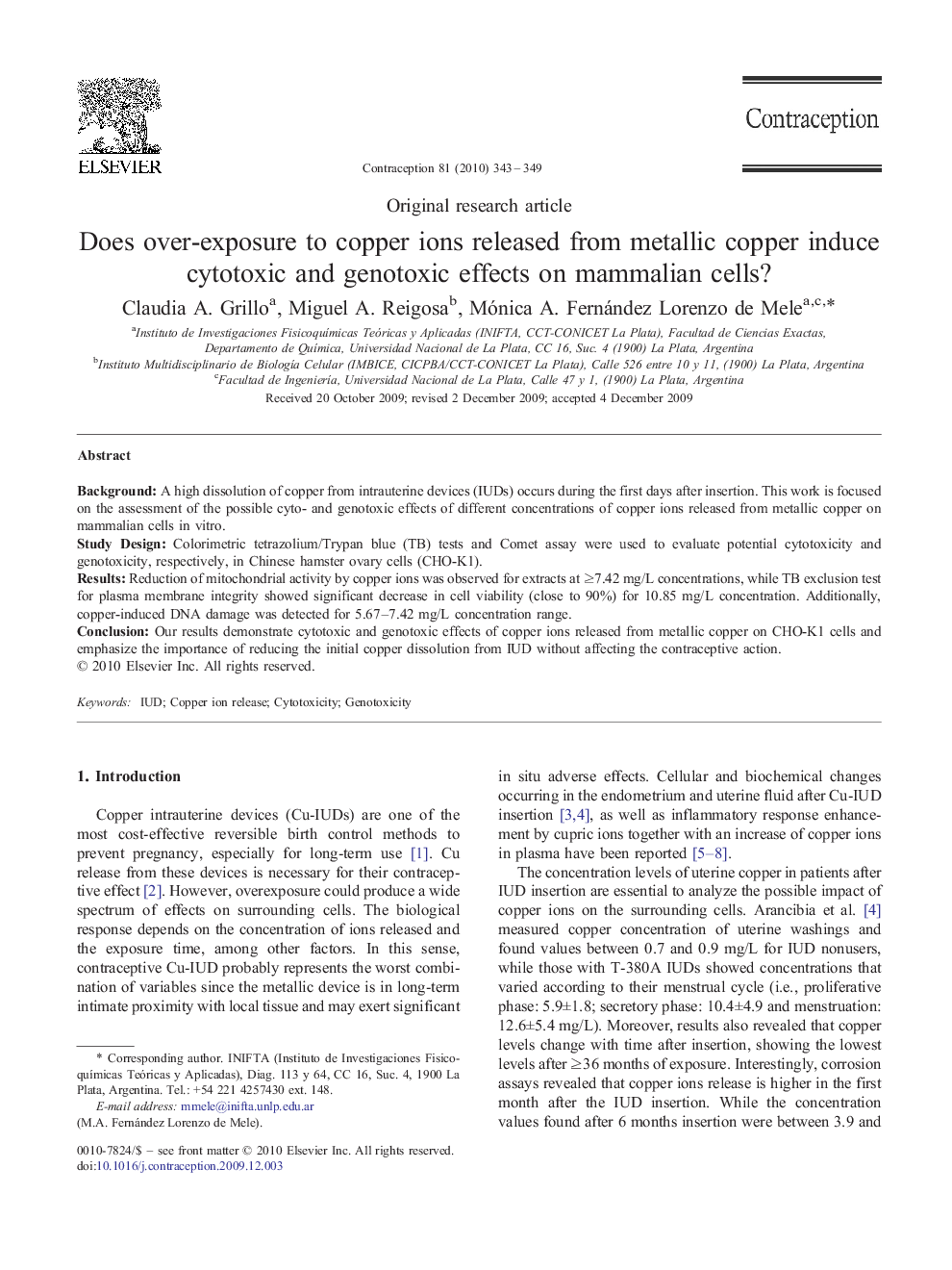 Does over-exposure to copper ions released from metallic copper induce cytotoxic and genotoxic effects on mammalian cells?