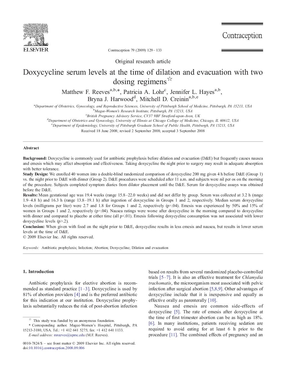 Doxycycline serum levels at the time of dilation and evacuation with two dosing regimens 