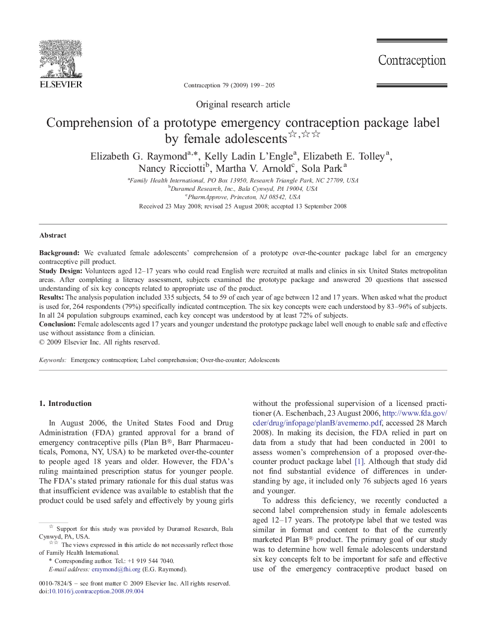 Comprehension of a prototype emergency contraception package label by female adolescents 