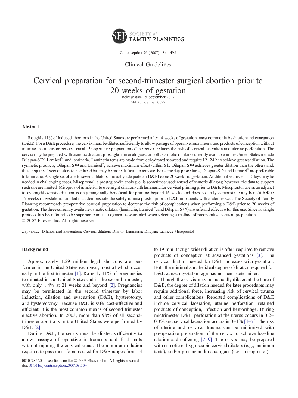 Cervical preparation for second-trimester surgical abortion prior to 20 weeks of gestation