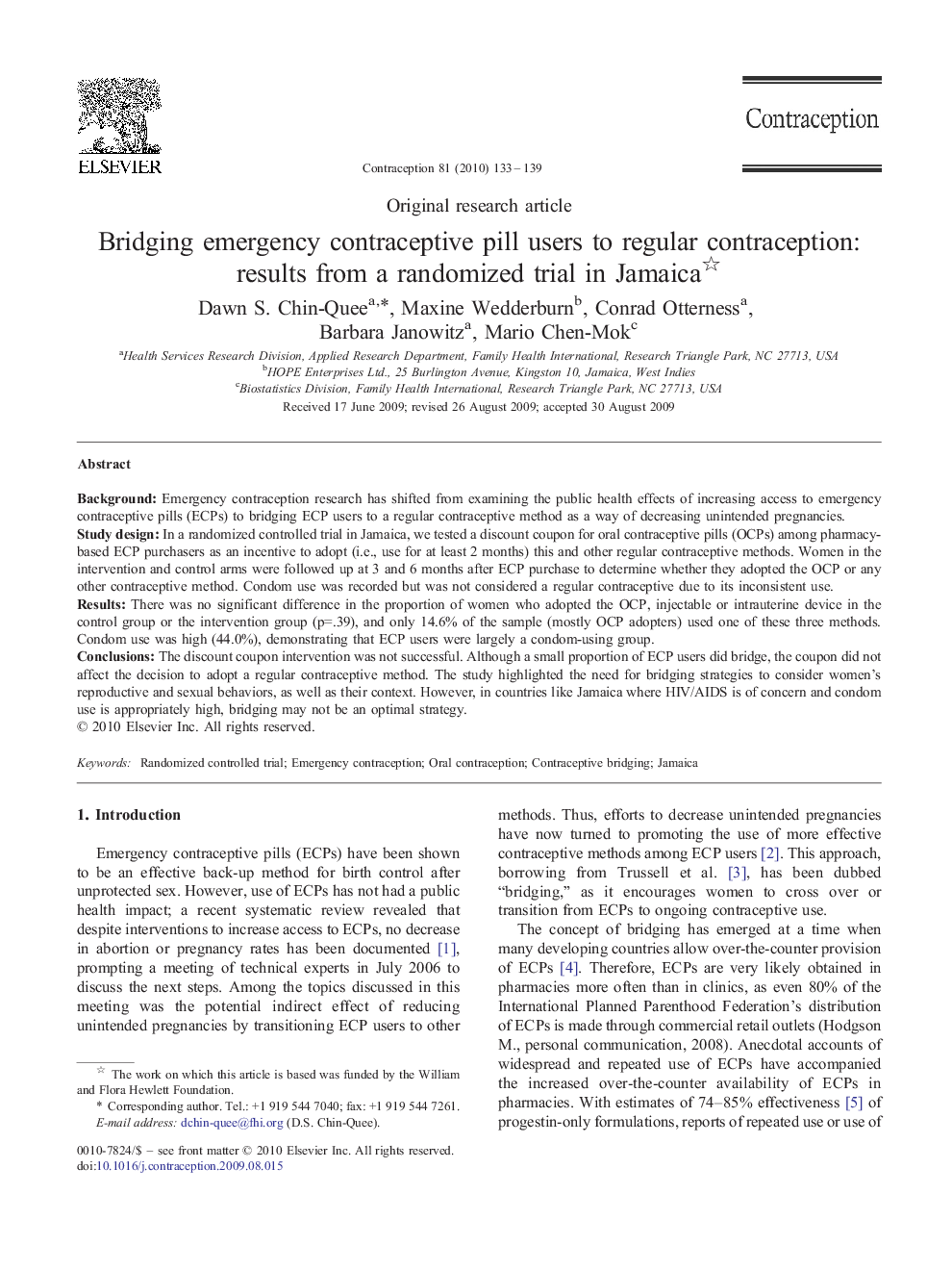 Bridging emergency contraceptive pill users to regular contraception: results from a randomized trial in Jamaica 