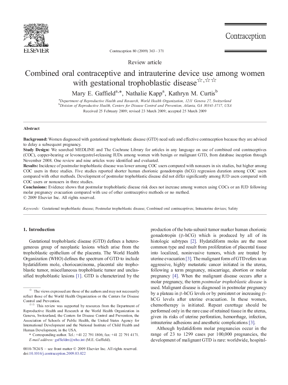 Combined oral contraceptive and intrauterine device use among women with gestational trophoblastic disease 