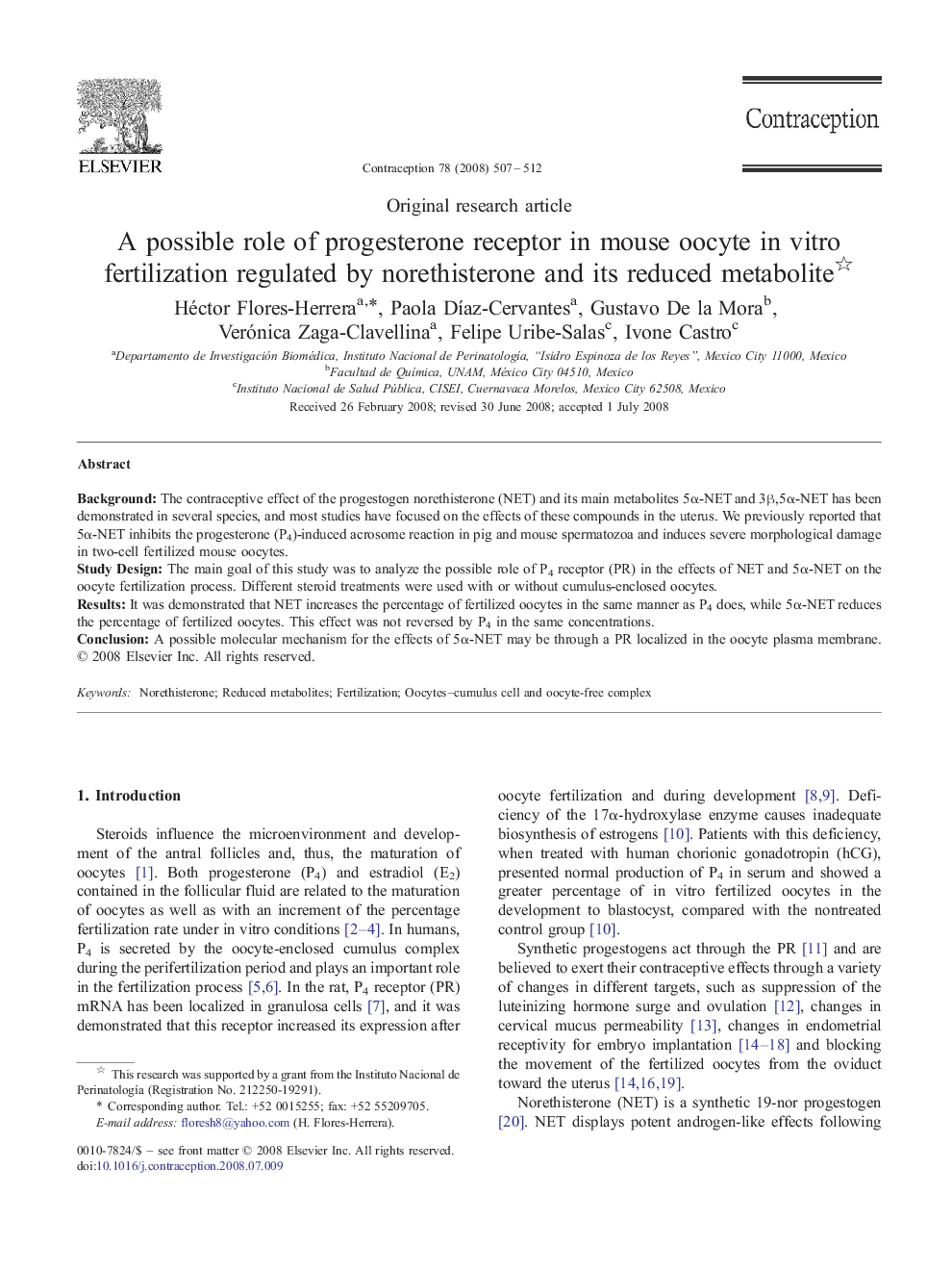 A possible role of progesterone receptor in mouse oocyte in vitro fertilization regulated by norethisterone and its reduced metabolite 