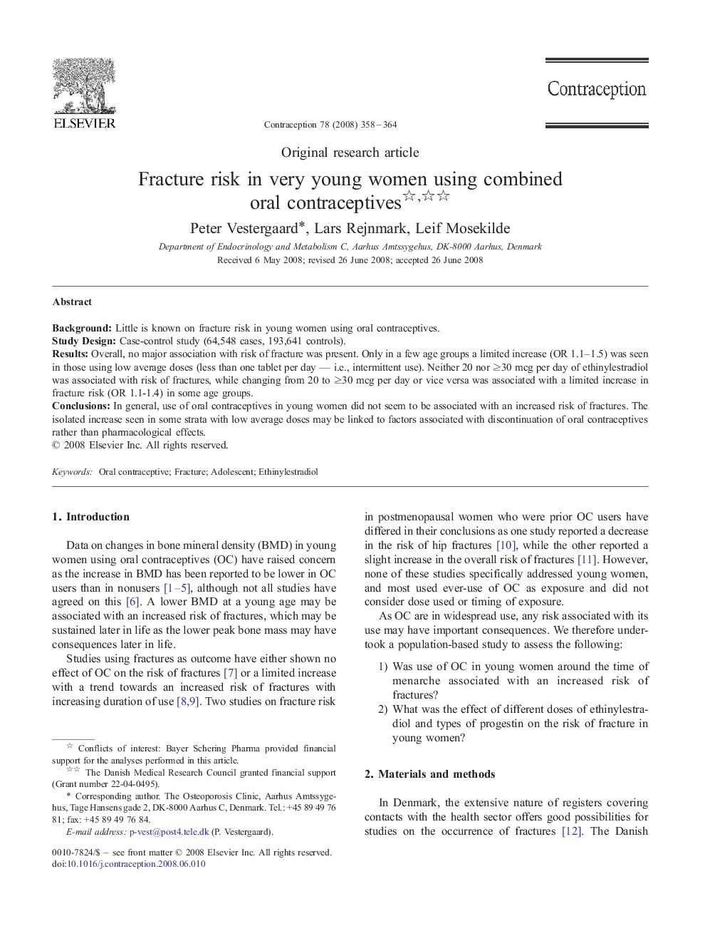 Fracture risk in very young women using combined oral contraceptives 