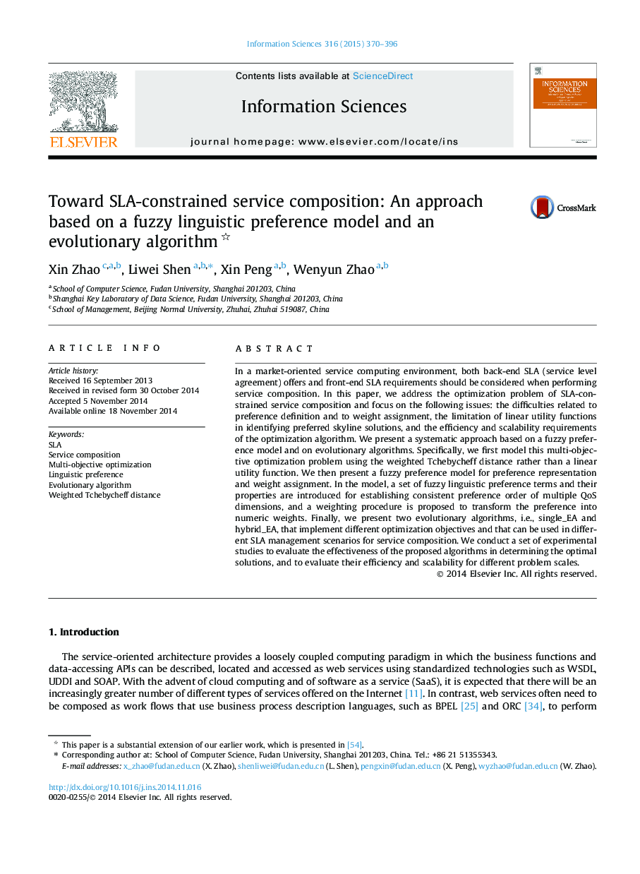 Toward SLA-constrained service composition: An approach based on a fuzzy linguistic preference model and an evolutionary algorithm 