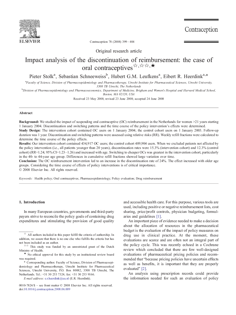 Impact analysis of the discontinuation of reimbursement: the case of oral contraceptives ★