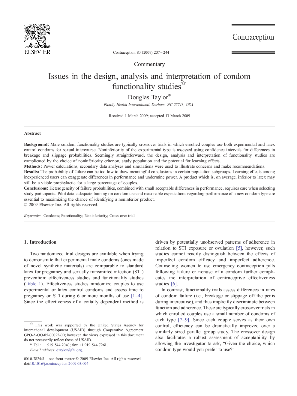 Issues in the design, analysis and interpretation of condom functionality studies 