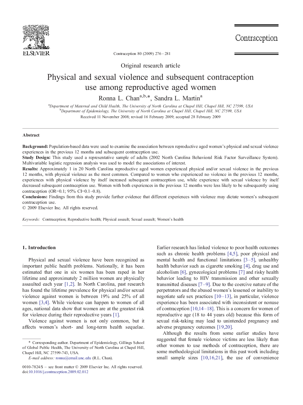 Physical and sexual violence and subsequent contraception use among reproductive aged women