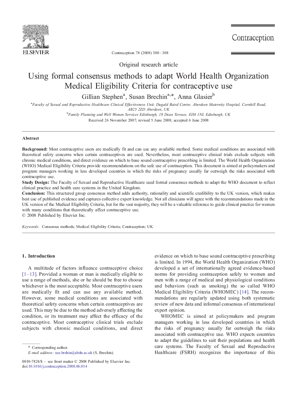 Using formal consensus methods to adapt World Health Organization Medical Eligibility Criteria for contraceptive use