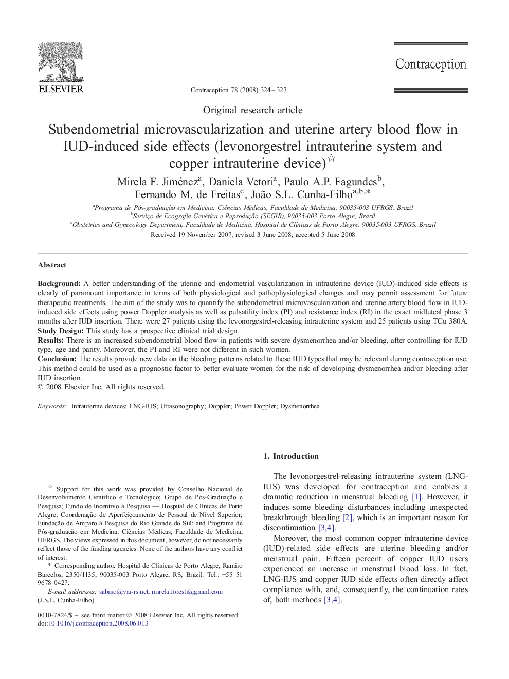 Subendometrial microvascularization and uterine artery blood flow in IUD-induced side effects (levonorgestrel intrauterine system and copper intrauterine device) 