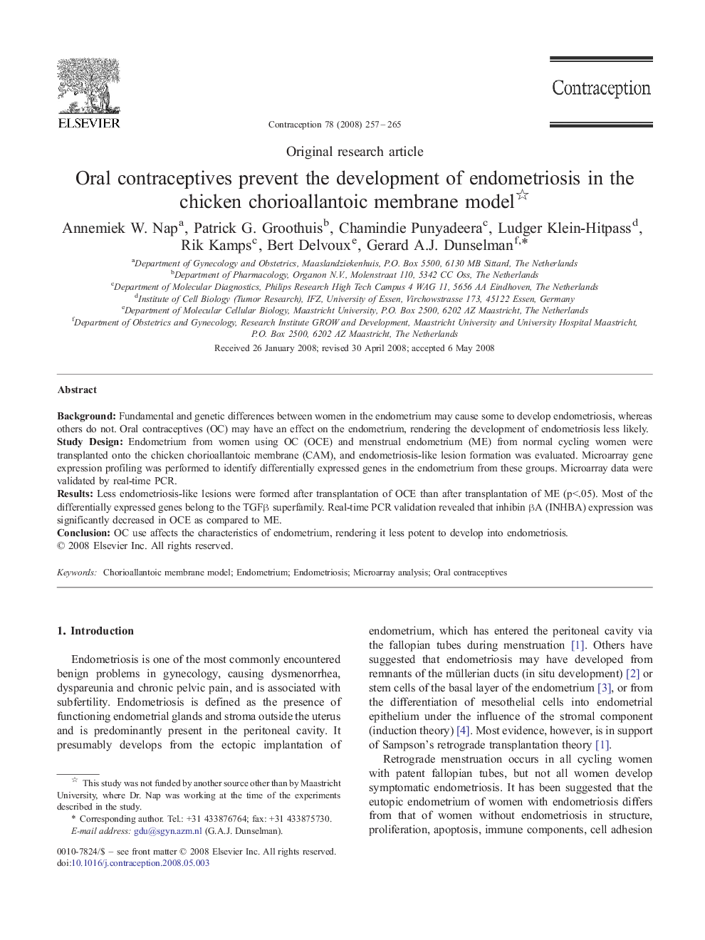 Oral contraceptives prevent the development of endometriosis in the chicken chorioallantoic membrane model 