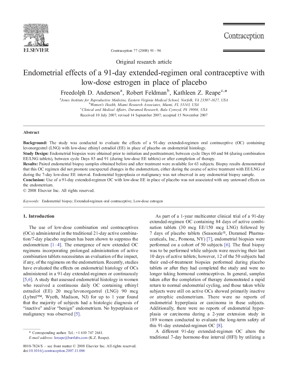 Endometrial effects of a 91-day extended-regimen oral contraceptive with low-dose estrogen in place of placebo