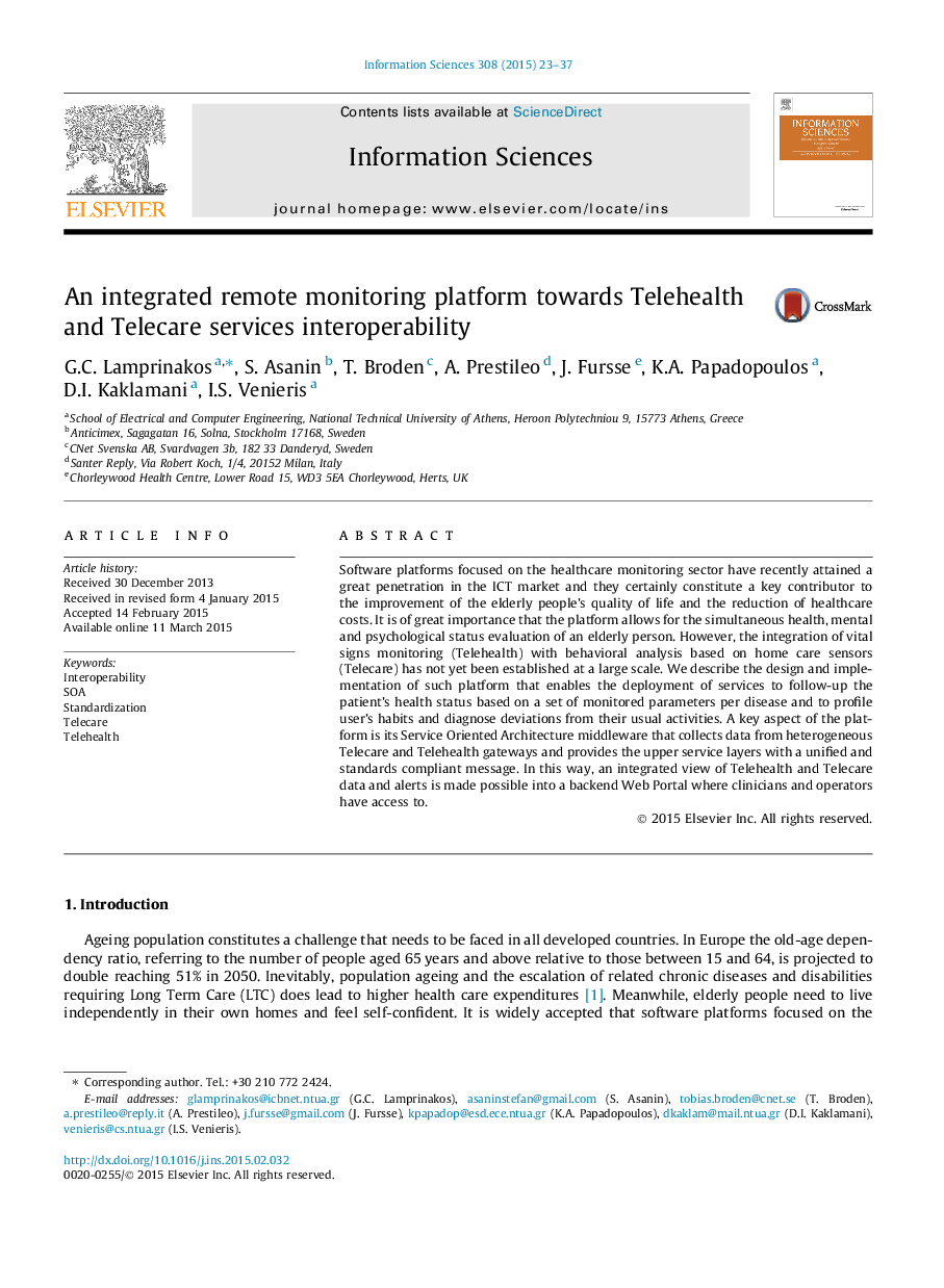 An integrated remote monitoring platform towards Telehealth and Telecare services interoperability