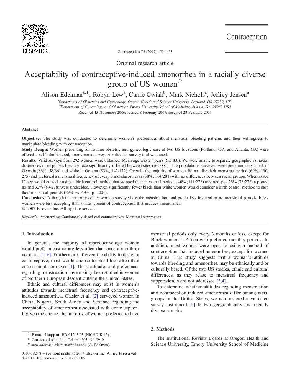 Acceptability of contraceptive-induced amenorrhea in a racially diverse group of US women 