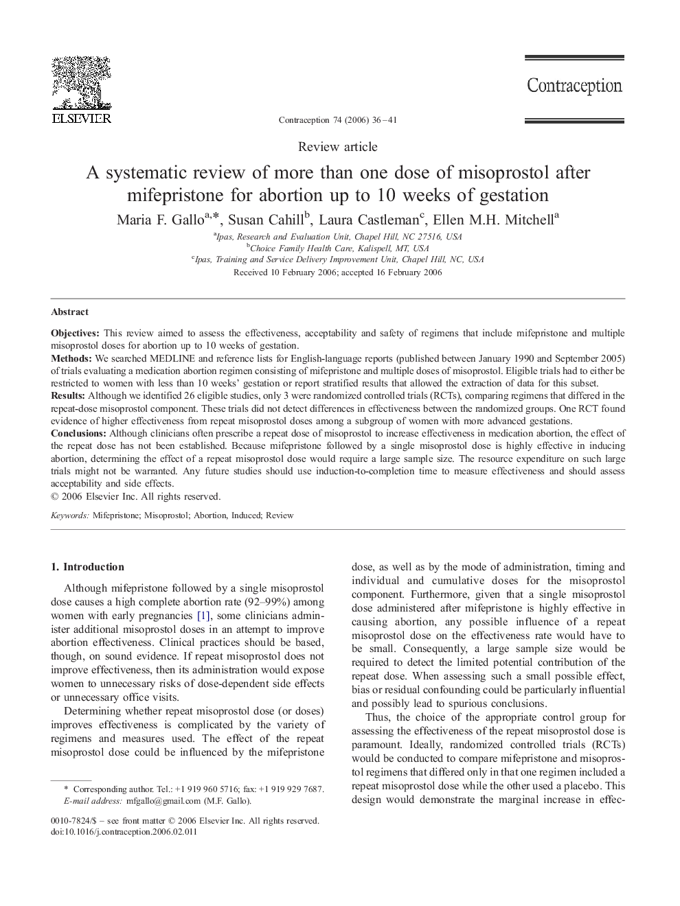 A systematic review of more than one dose of misoprostol after mifepristone for abortion up to 10 weeks of gestation