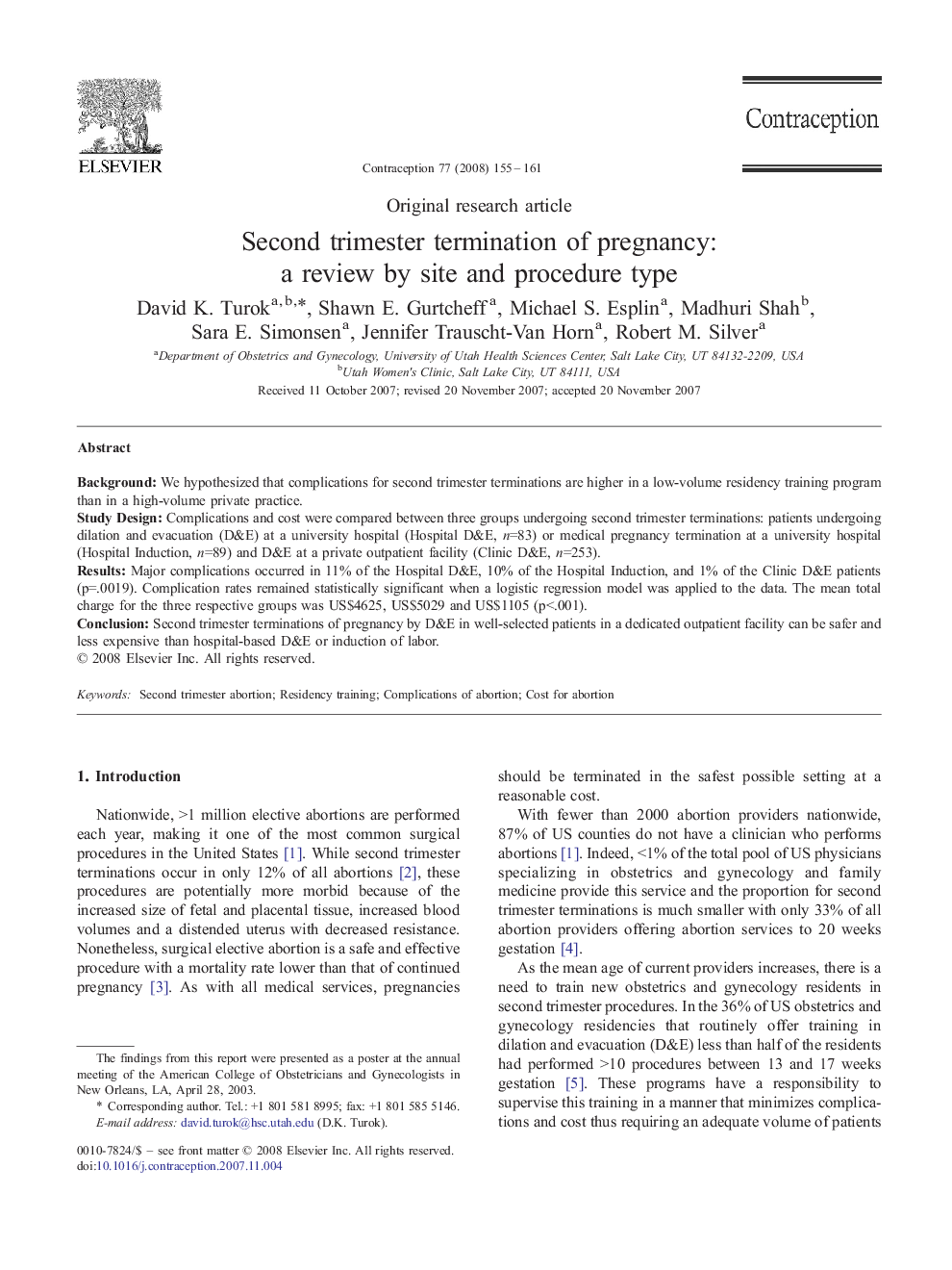 Second trimester termination of pregnancy: a review by site and procedure type