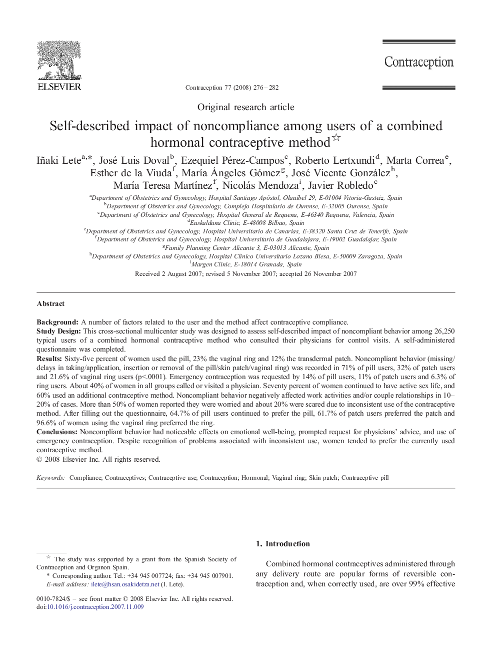 Self-described impact of noncompliance among users of a combined hormonal contraceptive method 