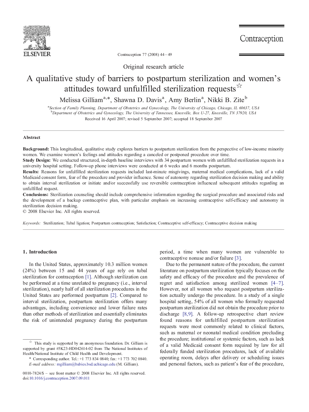 A qualitative study of barriers to postpartum sterilization and women's attitudes toward unfulfilled sterilization requests 