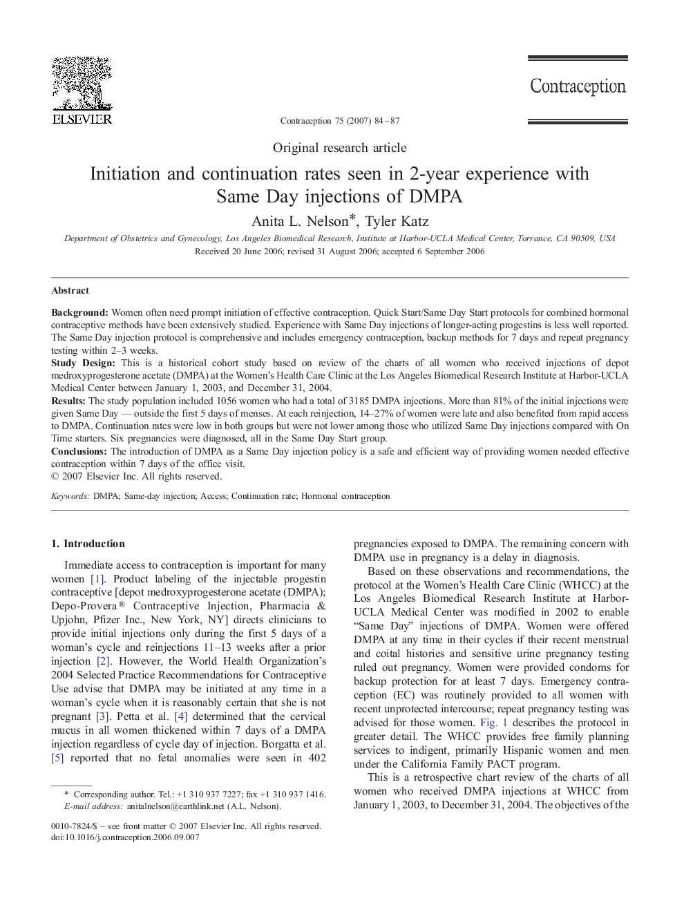 Initiation and continuation rates seen in 2-year experience with Same Day injections of DMPA