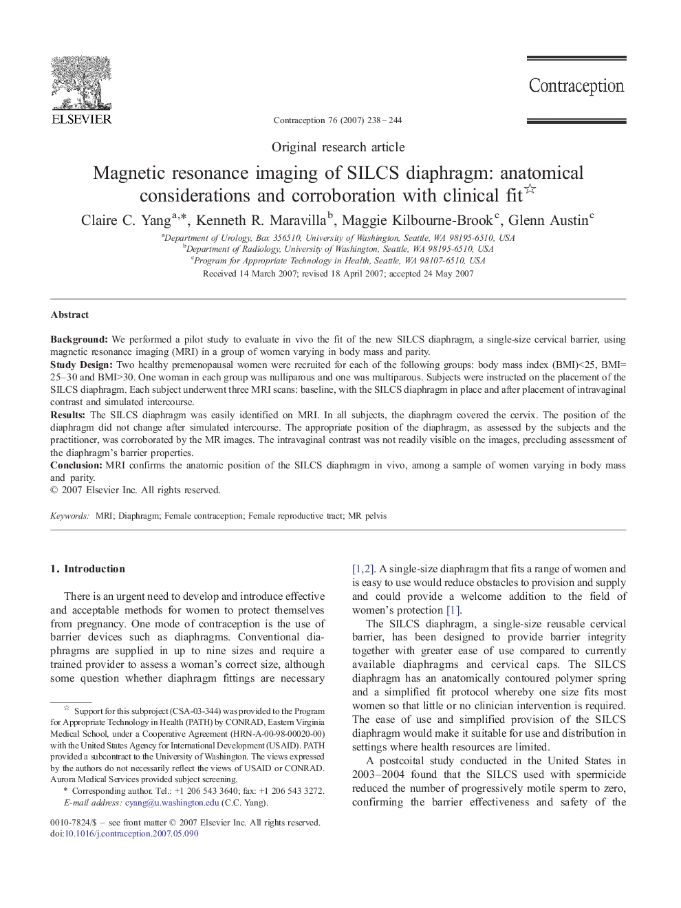 Magnetic resonance imaging of SILCS diaphragm: anatomical considerations and corroboration with clinical fit 