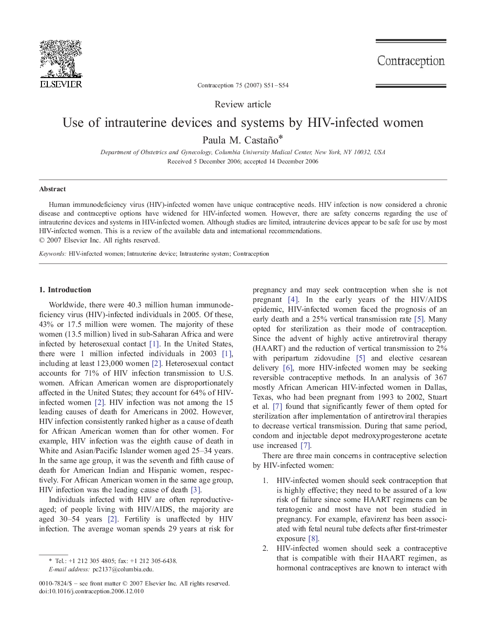 Use of intrauterine devices and systems by HIV-infected women