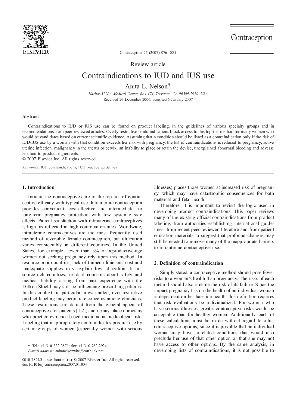 Contraindications to IUD and IUS use
