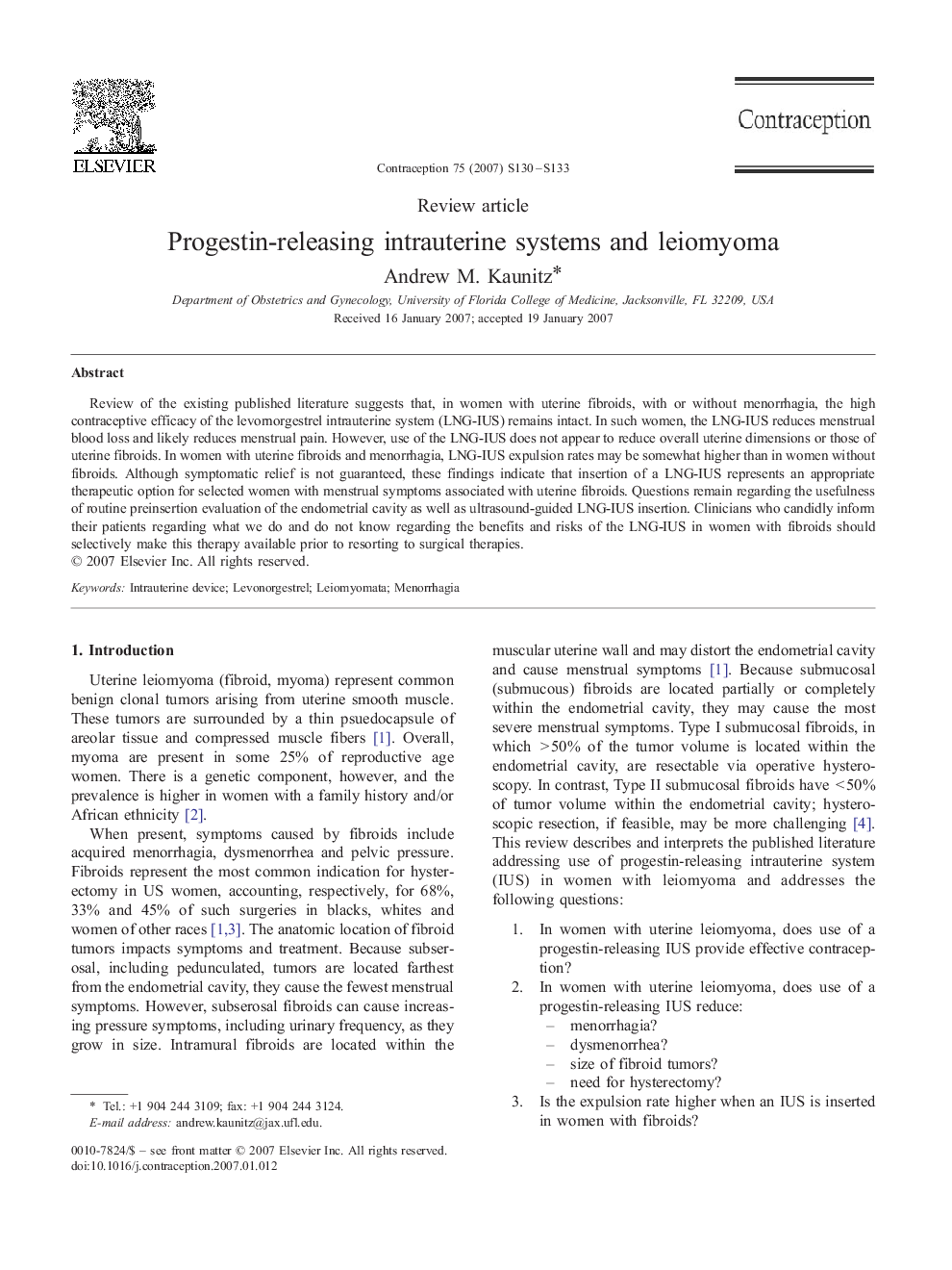 Progestin-releasing intrauterine systems and leiomyoma