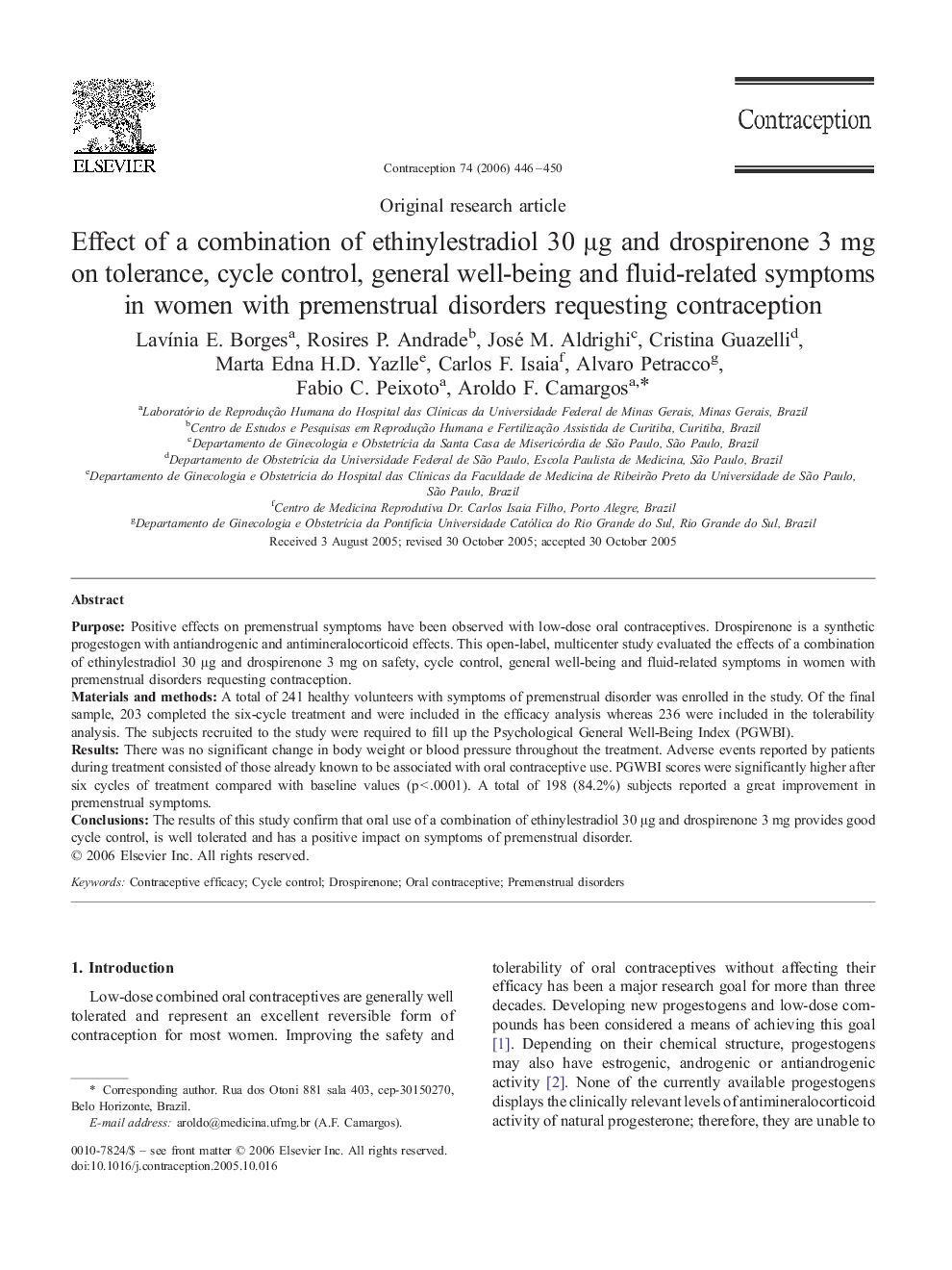 Effect of a combination of ethinylestradiol 30 μg and drospirenone 3 mg on tolerance, cycle control, general well-being and fluid-related symptoms in women with premenstrual disorders requesting contraception