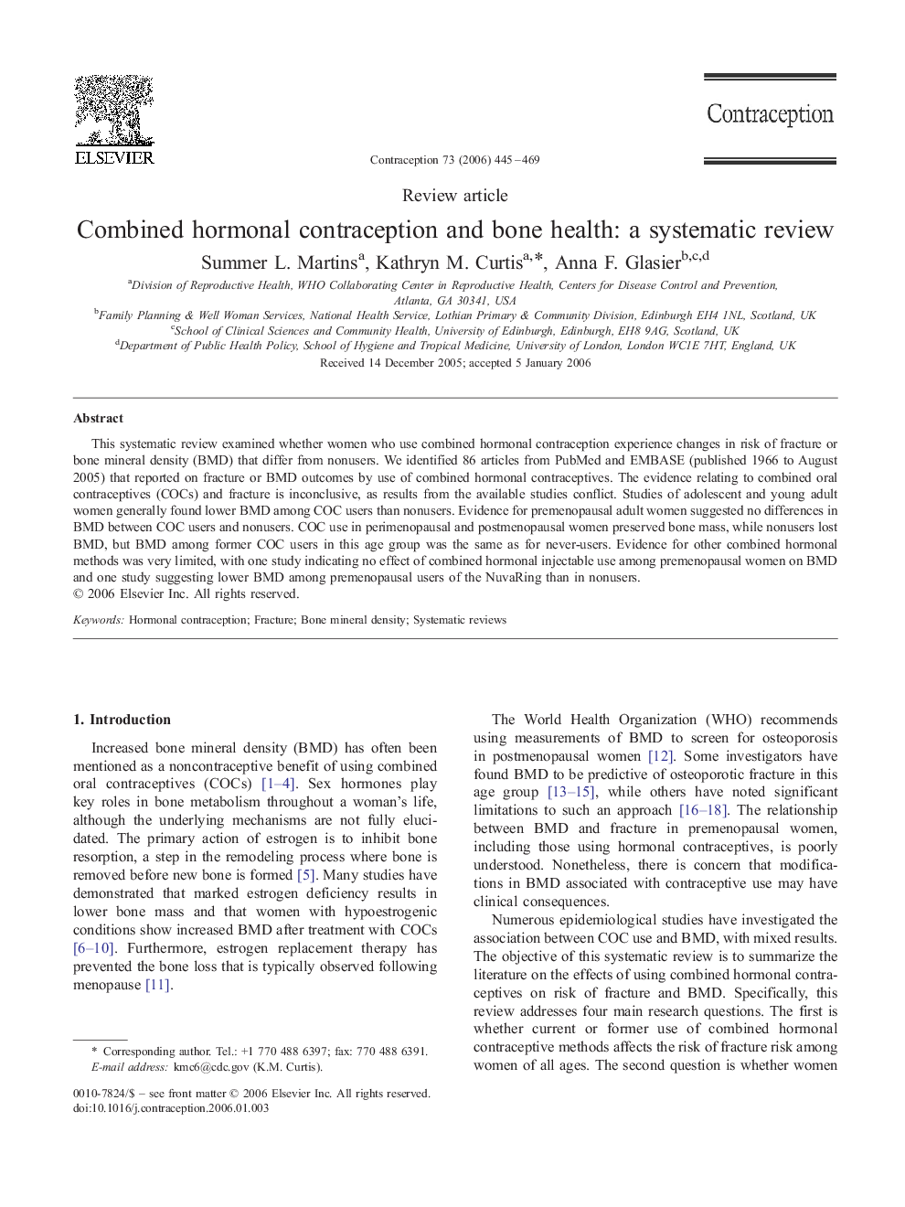 Combined hormonal contraception and bone health: a systematic review