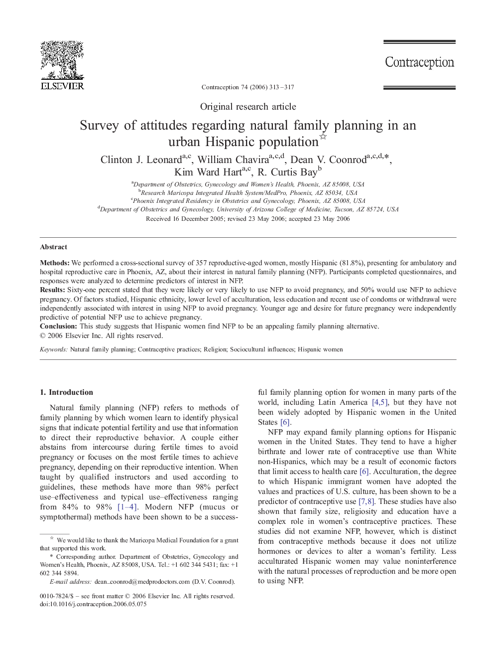 Survey of attitudes regarding natural family planning in an urban Hispanic population