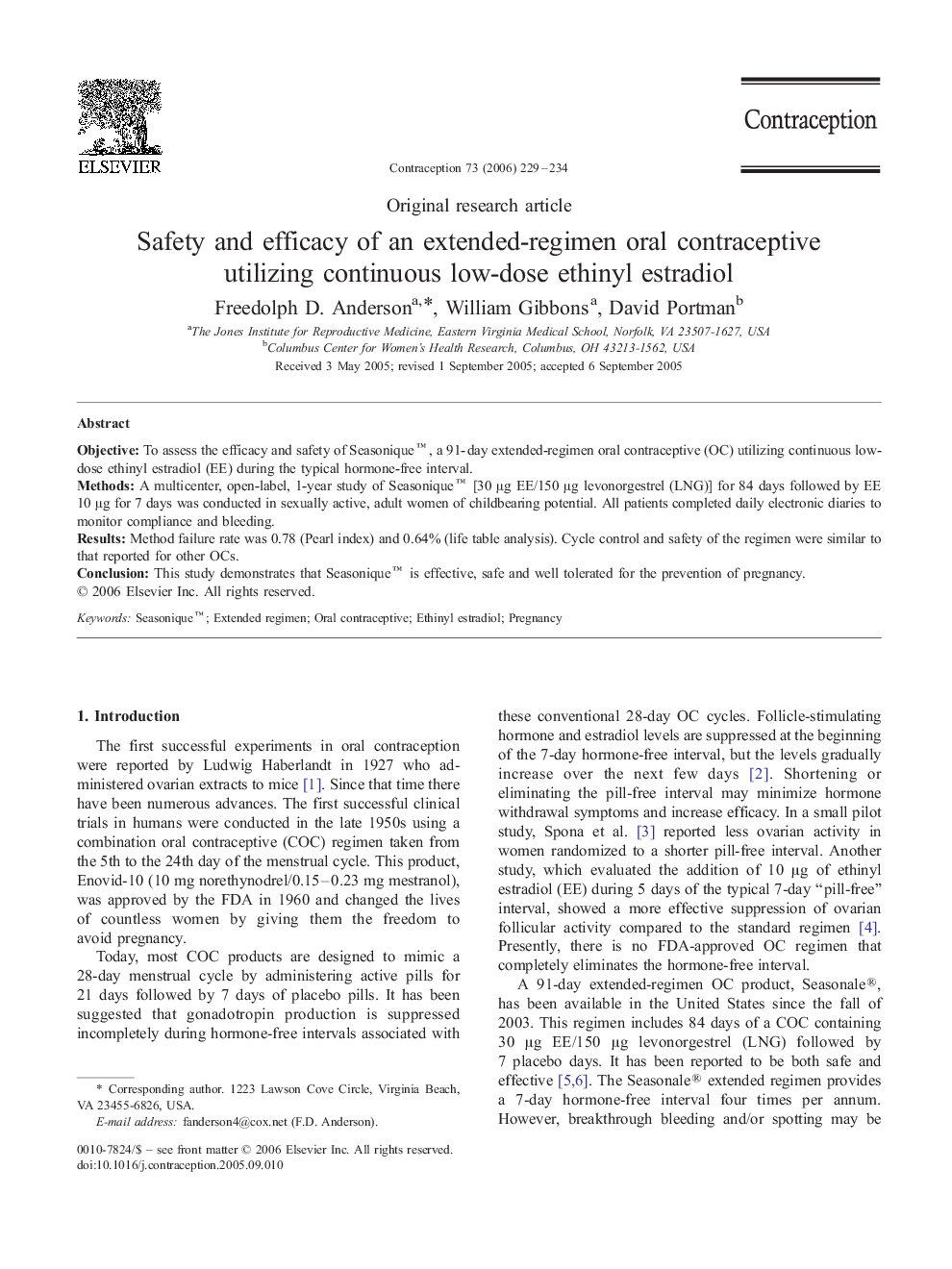 Safety and efficacy of an extended-regimen oral contraceptive utilizing continuous low-dose ethinyl estradiol