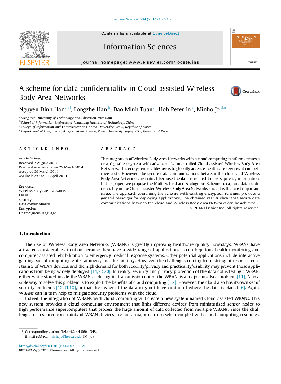 A scheme for data confidentiality in Cloud-assisted Wireless Body Area Networks