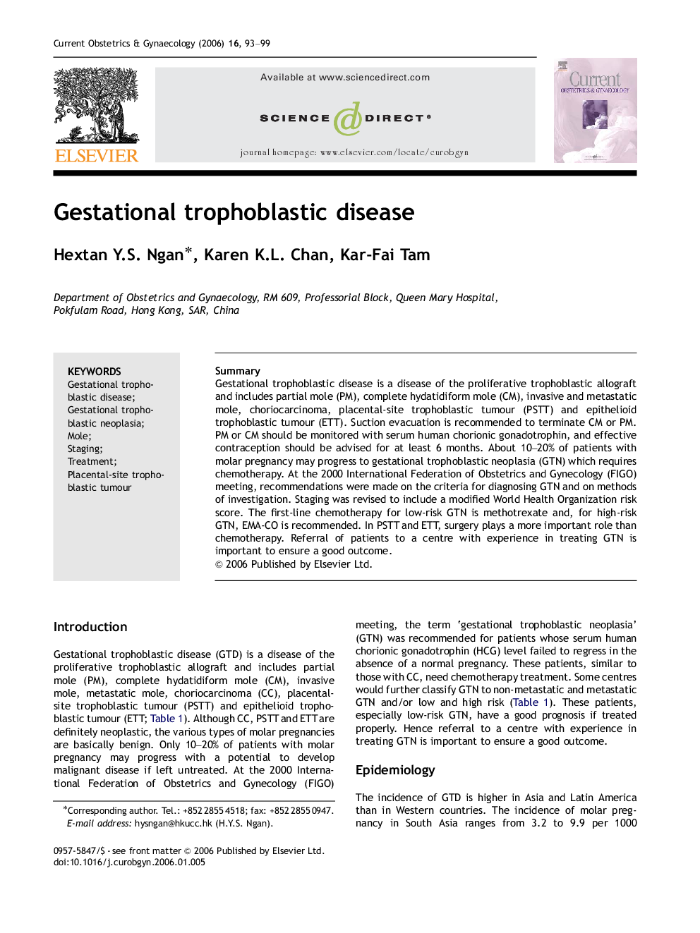 Gestational trophoblastic disease