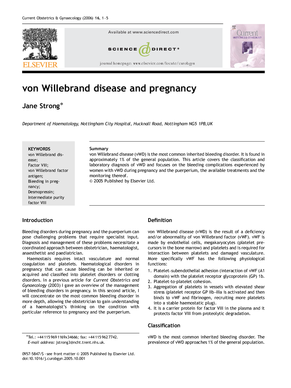 von Willebrand disease and pregnancy