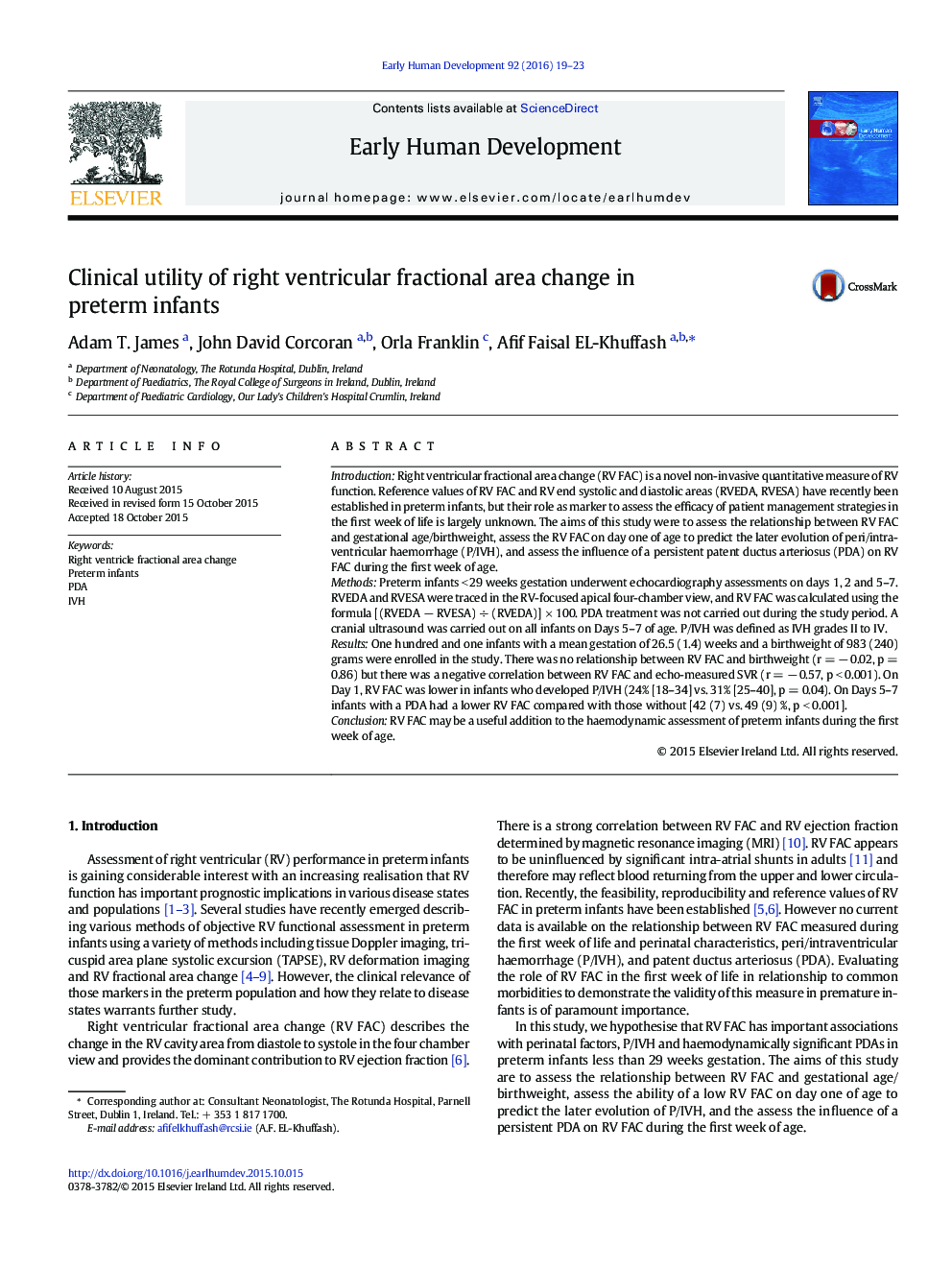 Clinical utility of right ventricular fractional area change in preterm infants