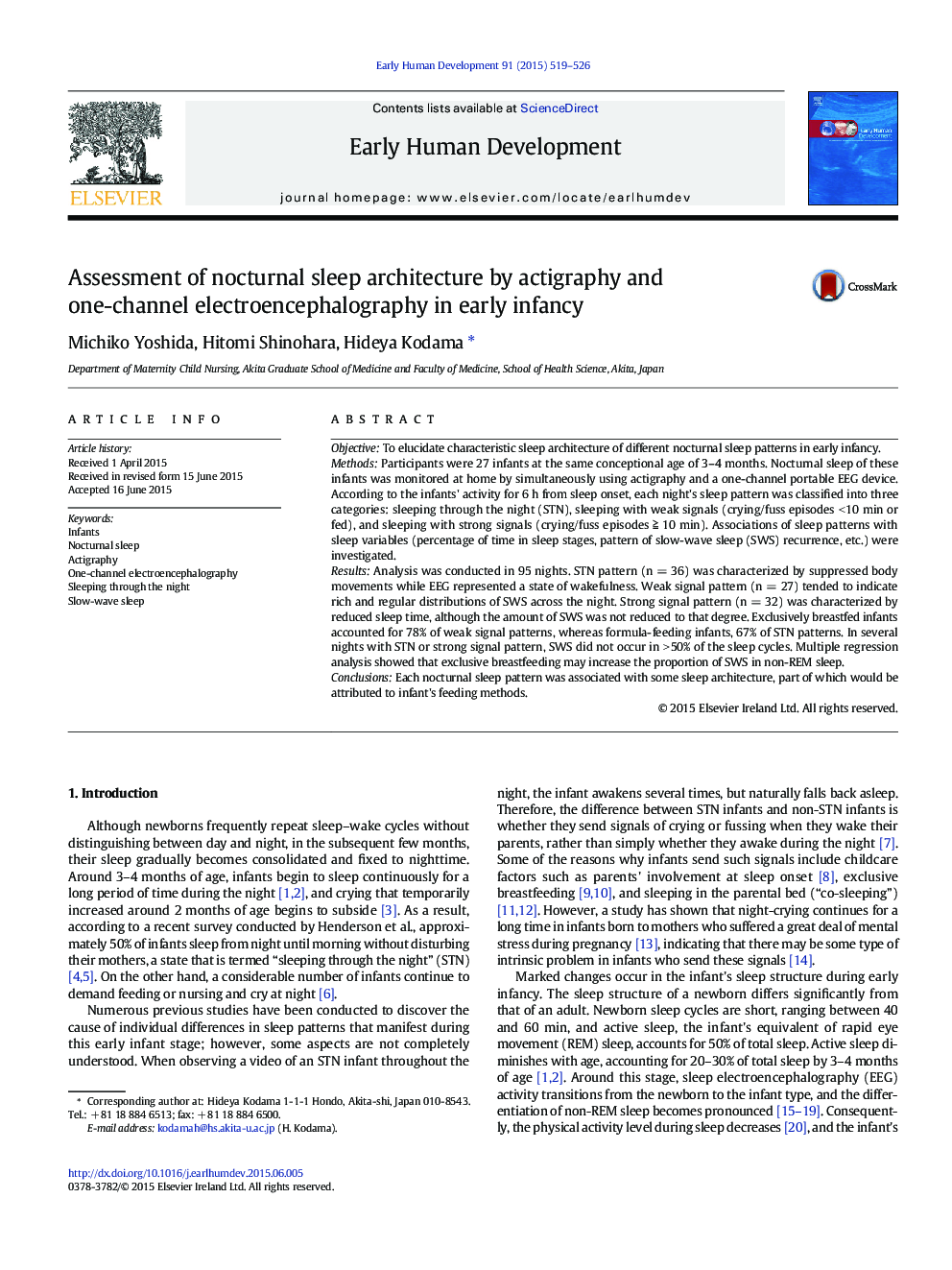 Assessment of nocturnal sleep architecture by actigraphy and one-channel electroencephalography in early infancy