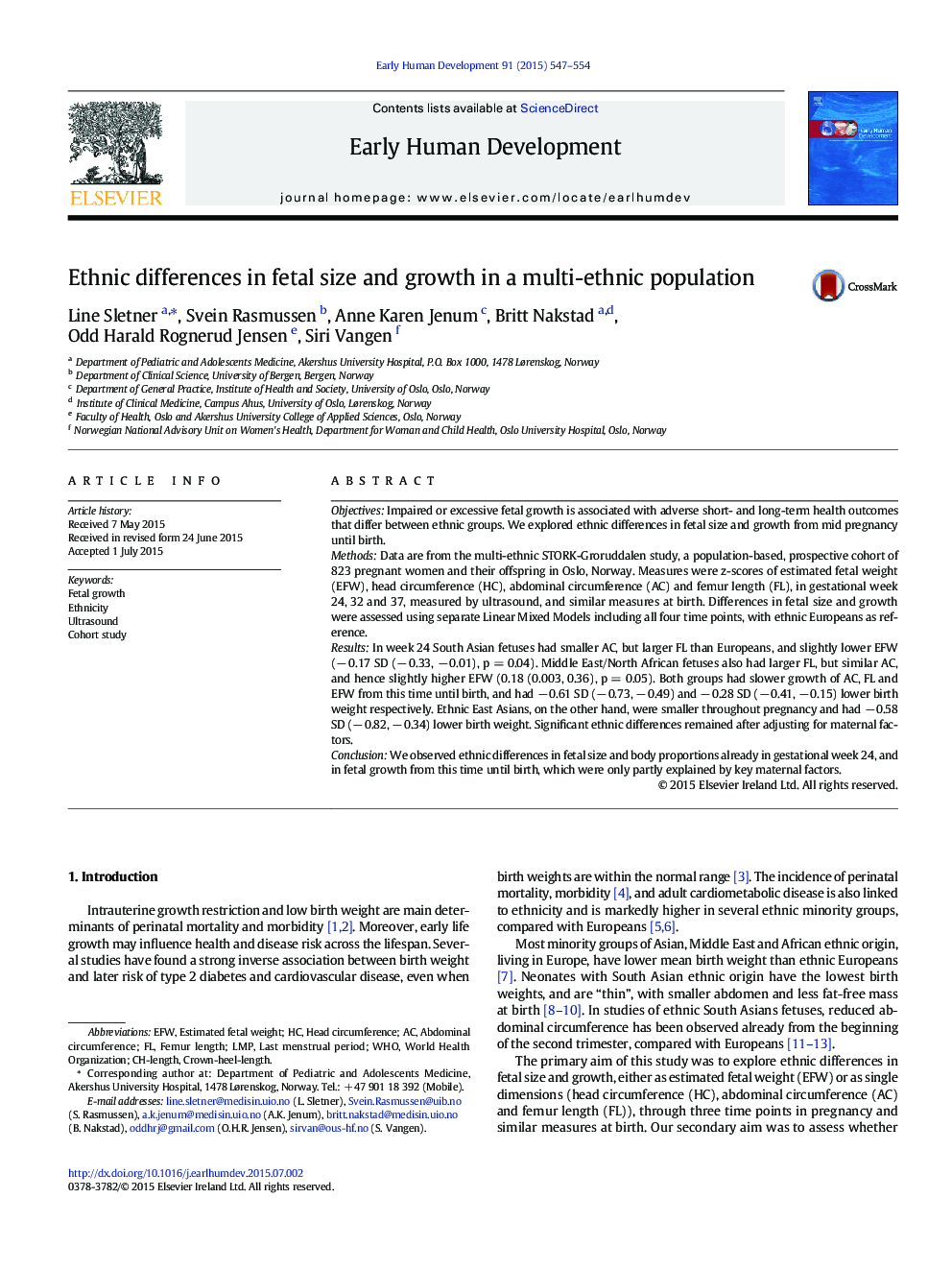 Ethnic differences in fetal size and growth in a multi-ethnic population