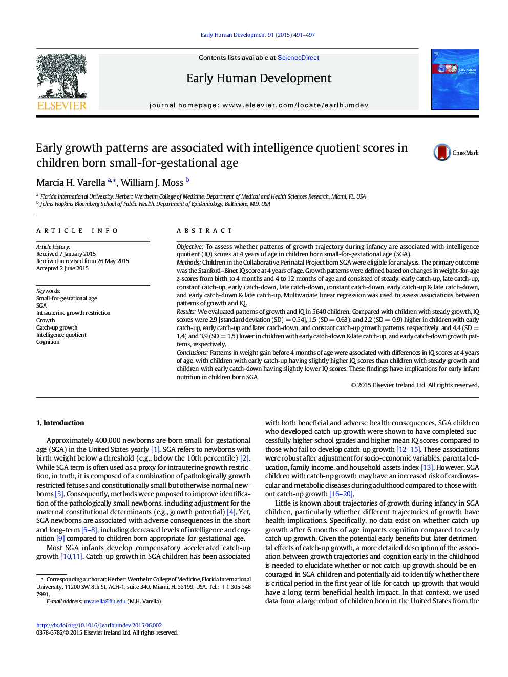 Early growth patterns are associated with intelligence quotient scores in children born small-for-gestational age