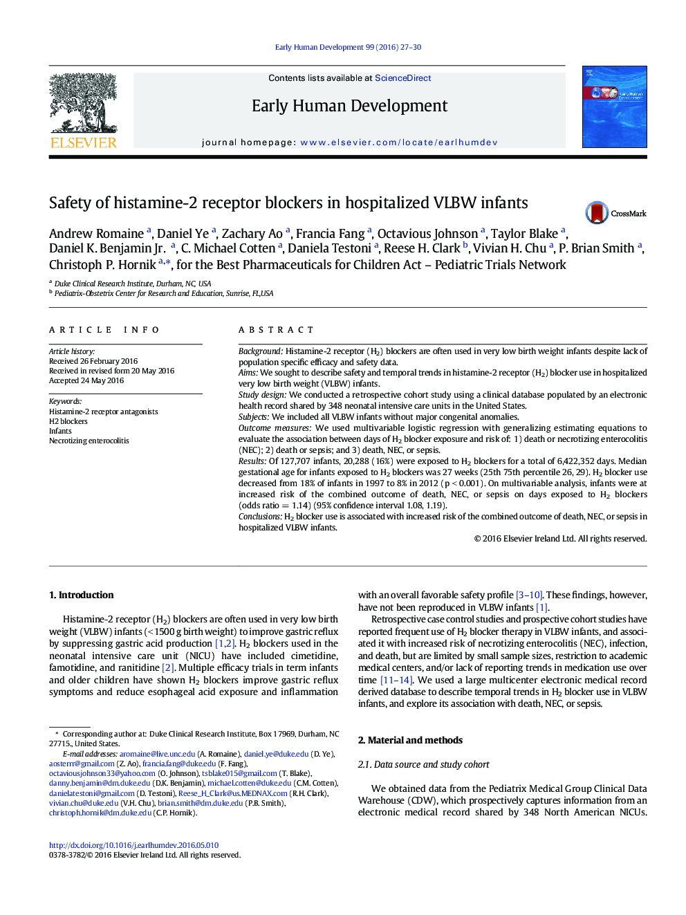 Safety of histamine-2 receptor blockers in hospitalized VLBW infants